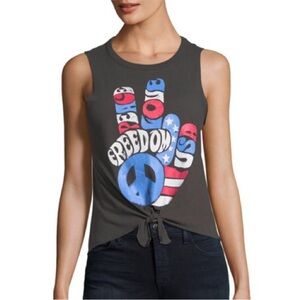 Chaser Freedom Elections Fingers Tie-Front Black Blue Red White Tank Top M